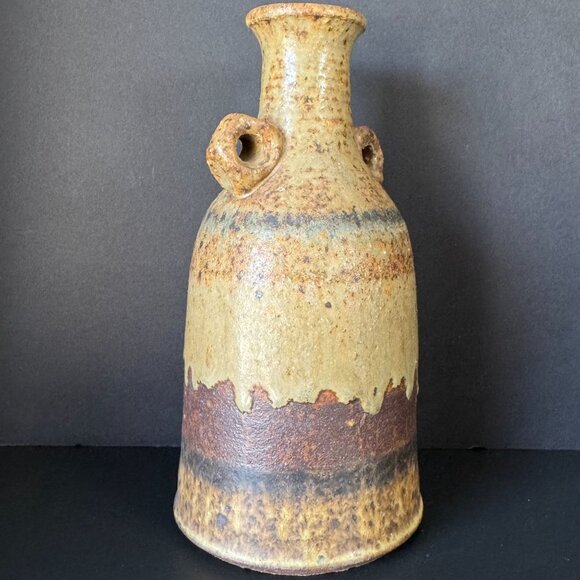 Handmade Rustic Ceramic Jug With Dual Handles & Earthy Drip Glaze Finish - Picture 3 of 9